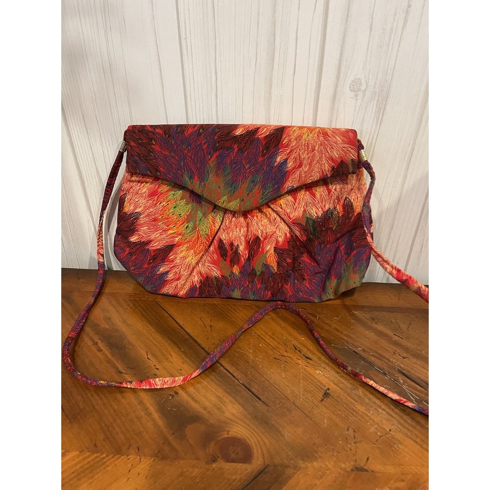 J Renee Crossbody Clutch Bag Multicolor Satin Fabric Red Green Purse
